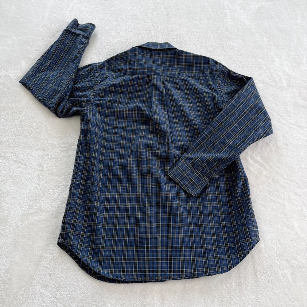 Ralph Lauren Button Down Shirt Kids M 10-12 Blue Plaid Long Sleeve Pony Logo